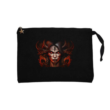 Diablo IV Lilith Face Siyah Clutch Astarlı Cüzdan / El Çantası