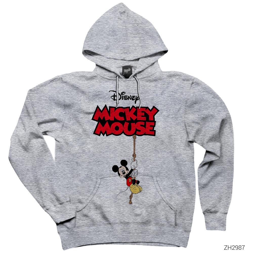 Disney Mickey Mouse Gri Kapşonlu Sweatshirt Hoodie