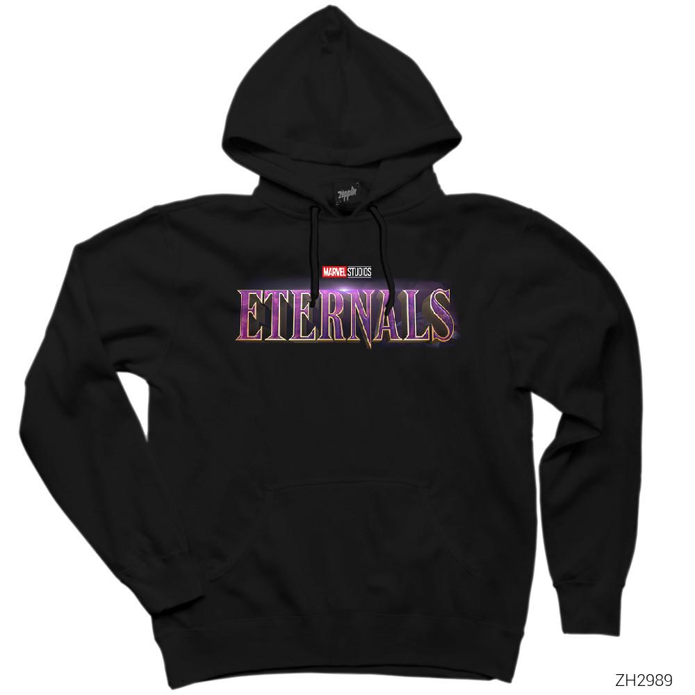 Eternals Logo Siyah Kapşonlu Sweatshirt Hoodie