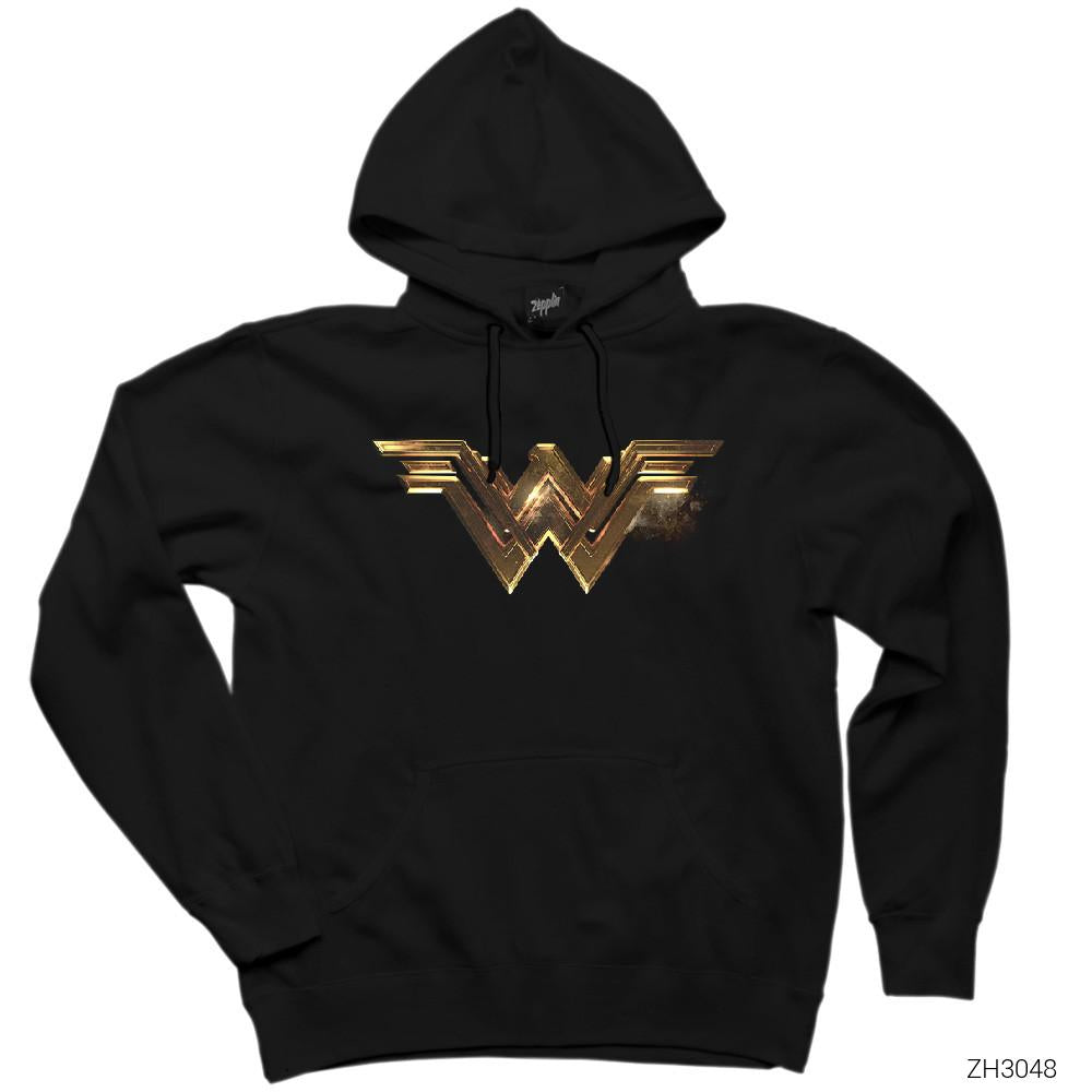 Wonder Woman Gold Siyah Kapşonlu Sweatshirt Hoodie