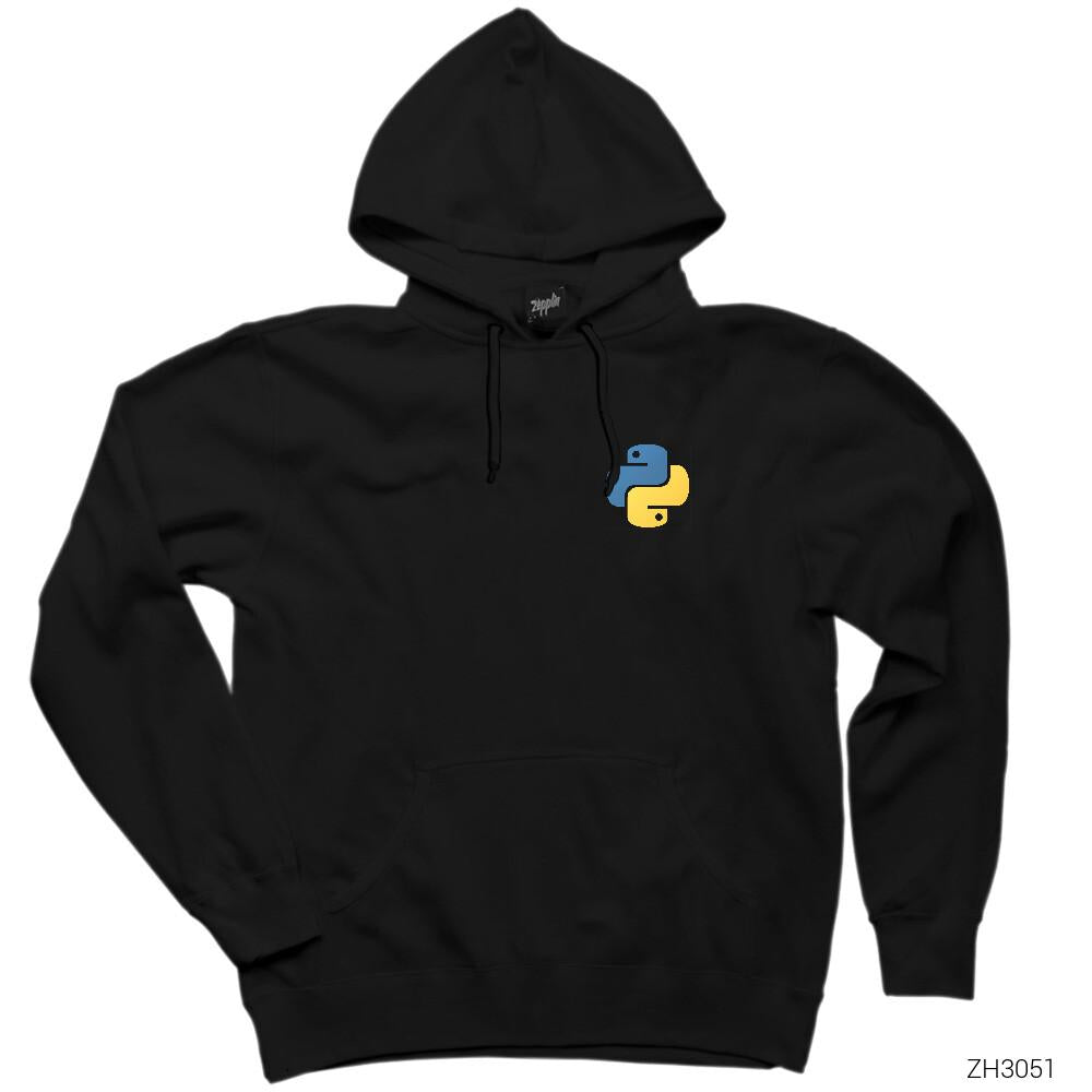 Python Yazılımcı Siyah Kapşonlu Sweatshirt Hoodie