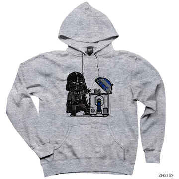 Darth Vader R2D2 Trashcan Gri Kapşonlu Sweatshirt Hoodie