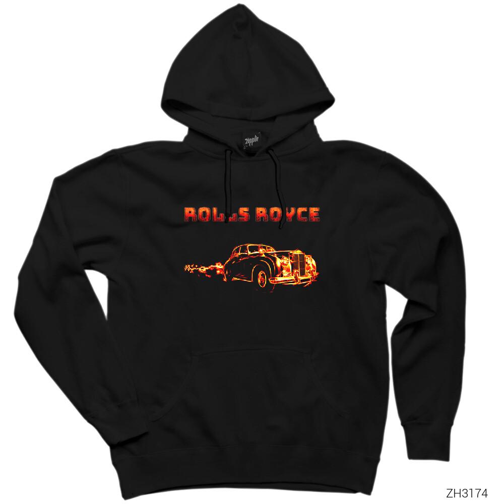 Rolls Royce In Fire Siyah Kapşonlu Sweatshirt Hoodie