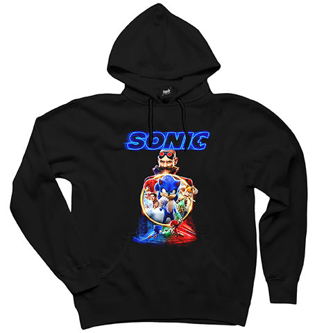 Sonic 2 Siyah Kapşonlu Sweatshirt Hoodie