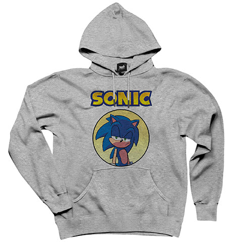 Sonic Cartoon Gri Kapşonlu Sweatshirt Hoodie