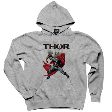 Thor Character Animation Gri Kapşonlu Sweatshirt Hoodie