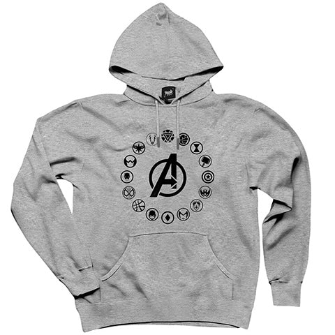 Avengers Heroes Logo Gri Kapşonlu Sweatshirt Hoodie