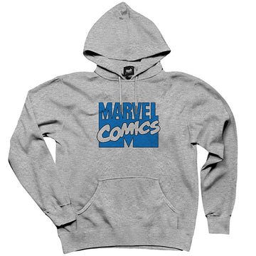 Marvel Comics Blue Logo Gri Kapşonlu Sweatshirt Hoodie