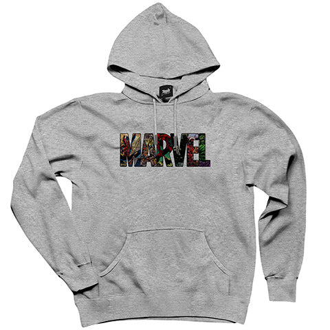 Marvel Heroes in Post 2 Gri Kapşonlu Sweatshirt Hoodie