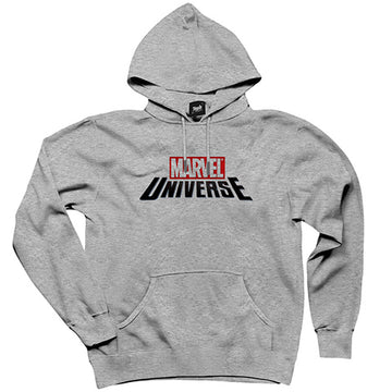 Marvel Universe Logo Gri Kapşonlu Sweatshirt Hoodie