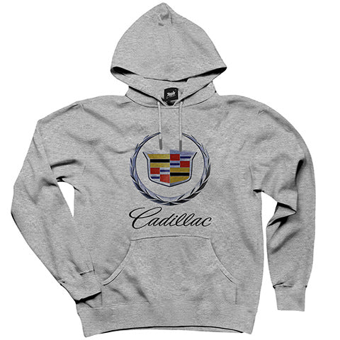 Cadillac Logo Gri Kapşonlu Sweatshirt Hoodie