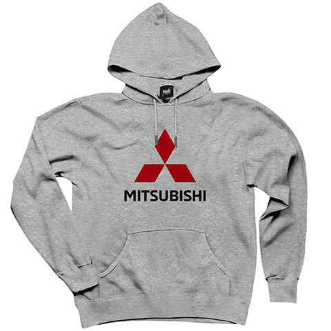 Mitsubishi Logo Gri Kapşonlu Sweatshirt Hoodie