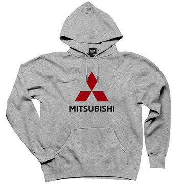 Mitsubishi Logo Gri Kapşonlu Sweatshirt Hoodie