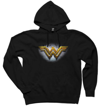 Wonder Woman Gold Logo Siyah Kapşonlu Sweatshirt Hoodie