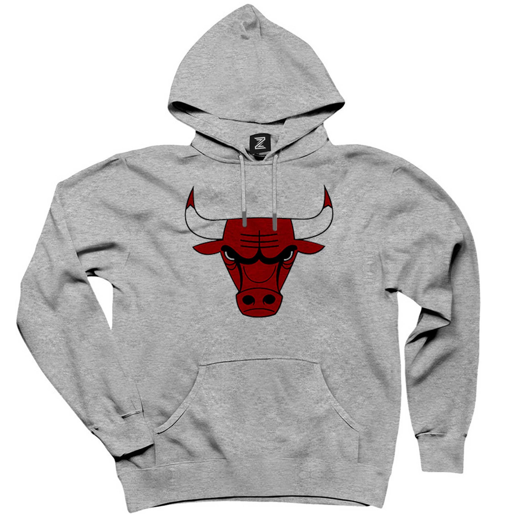 Chicago Bulls Logo Gri Kapşonlu Sweatshirt Hoodie