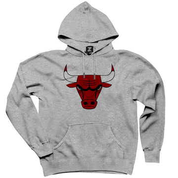 Chicago Bulls Logo Gri Kapşonlu Sweatshirt Hoodie