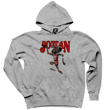 Michael Jordan Caricature Gri Kapşonlu Sweatshirt Hoodie