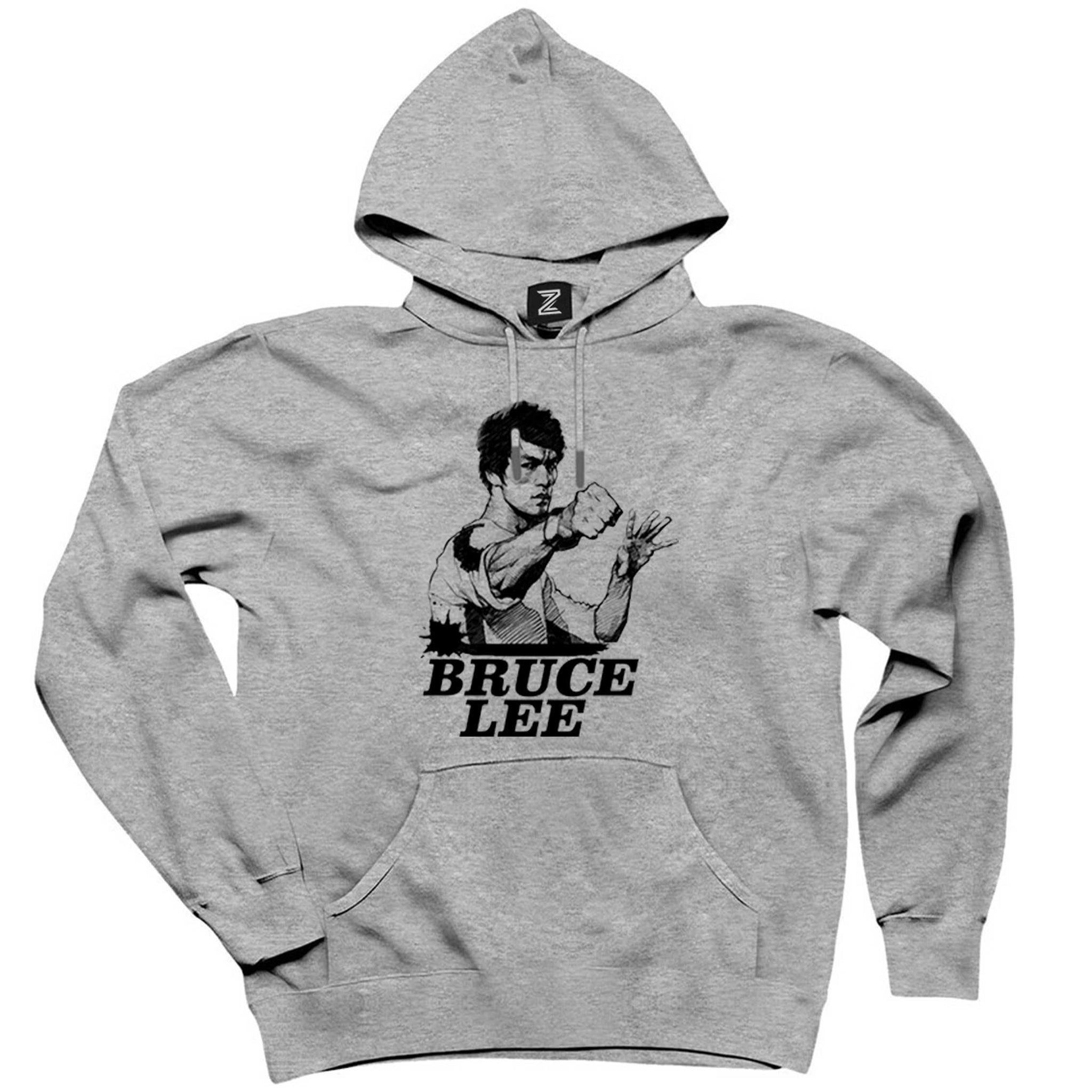 Bruce Lee Portre Gri Kapşonlu Sweatshirt Hoodie