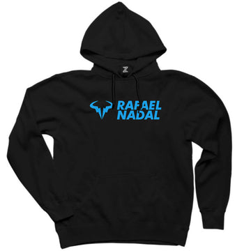 Rafael Nadal Blue Logo Text Siyah Kapşonlu Sweatshirt Hoodie