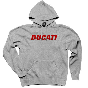 Ducati Red Logo Gri Kapşonlu Sweatshirt Hoodie