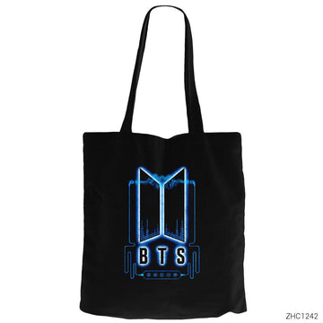 BTS Music Logo Siyah Kanvas Bez Çanta