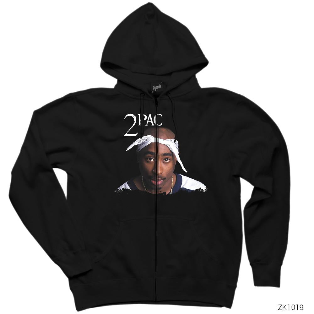 Tupac Shakur Infinity Siyah Fermuarlı Kapşonlu Sweatshirt