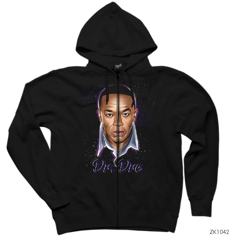 Dr Dre Digital Draw Siyah Fermuarlı Kapşonlu Sweatshirt