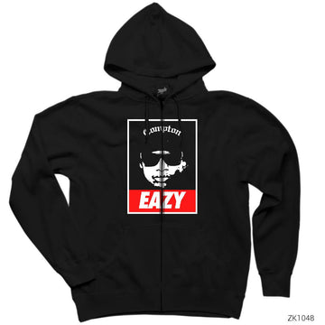 Eazy E Obey Style Siyah Fermuarlı Kapşonlu Sweatshirt