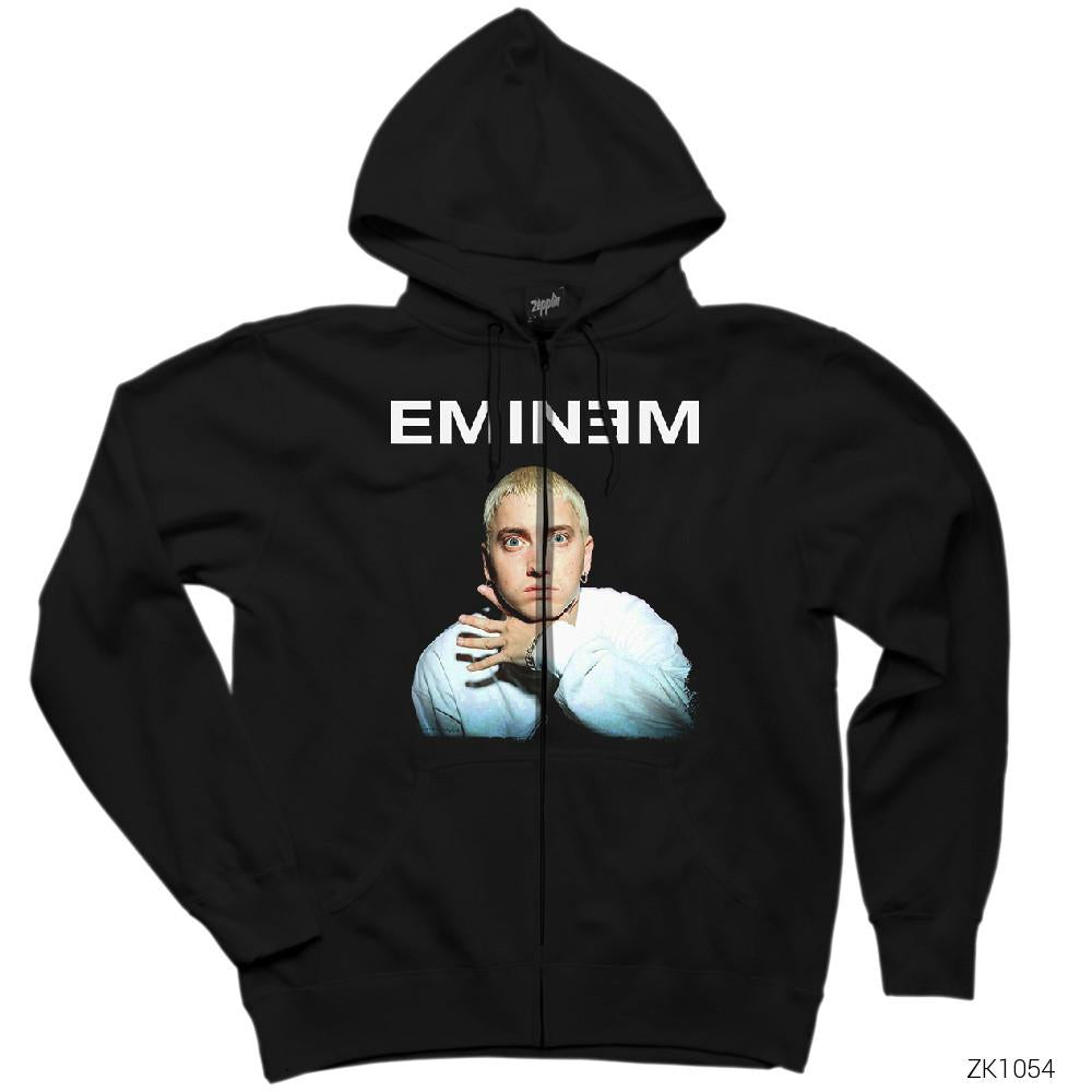 Eminem Cuff Siyah Fermuarlı Kapşonlu Sweatshirt