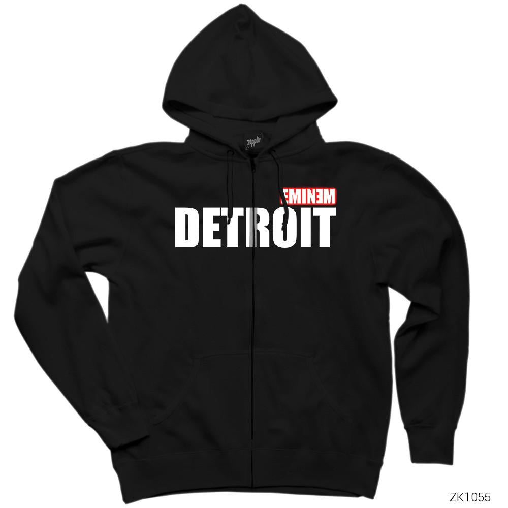 Eminem Detroit Siyah Fermuarlı Kapşonlu Sweatshirt