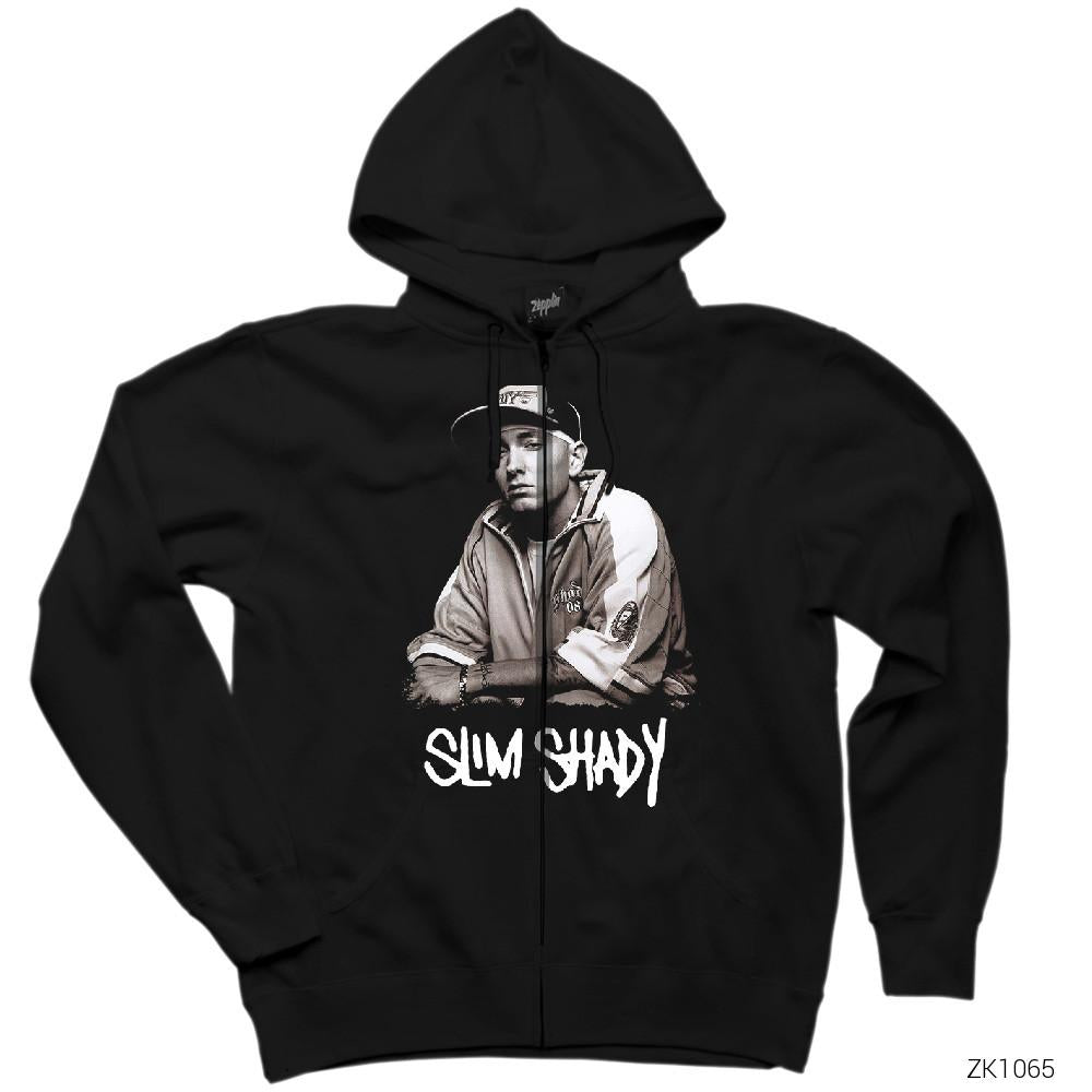 Eminem Slim Shady 08 Siyah Fermuarlı Kapşonlu Sweatshirt