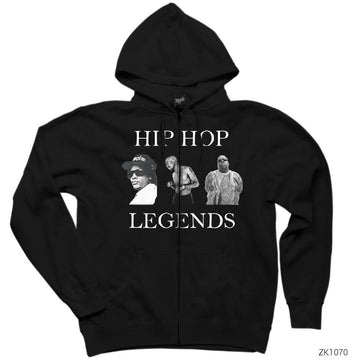 Hip Hop Legends Tupac Shakur Biggie Eazy Siyah Fermuarlı Kapşonlu Sweatshirt