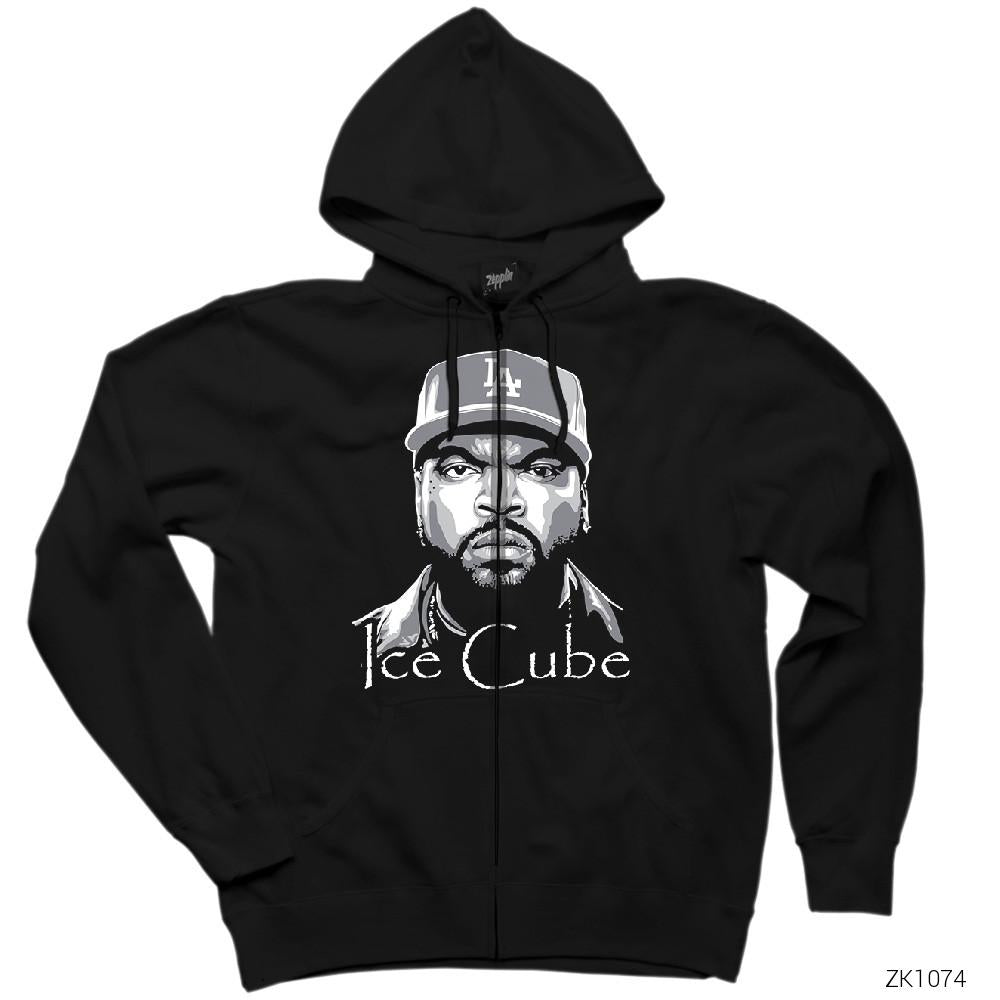 Ice Cube BW Siyah Fermuarlı Kapşonlu Sweatshirt