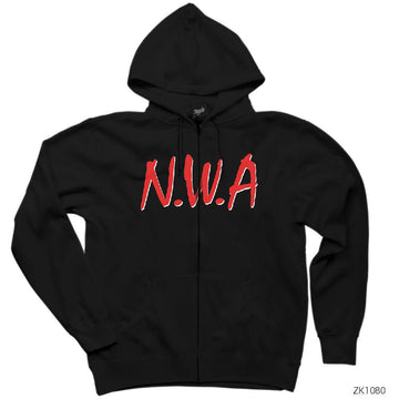 N.W.A. Logo Siyah Fermuarlı Kapşonlu Sweatshirt