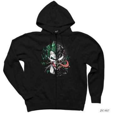 Joker Venom Siyah Fermuarlı Kapşonlu Sweatshirt