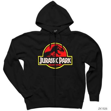 Jurassic Park Classic Siyah Fermuarlı Kapşonlu Sweatshirt