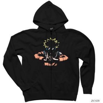 Naruto Uzumaki Siyah Fermuarlı Kapşonlu Sweatshirt