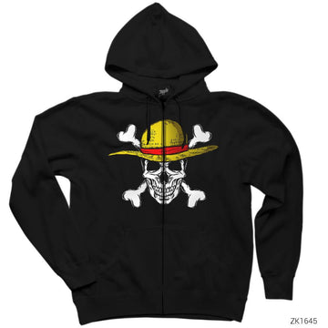 One Piece Pirate Skull Siyah Fermuarlı Kapşonlu Sweatshirt