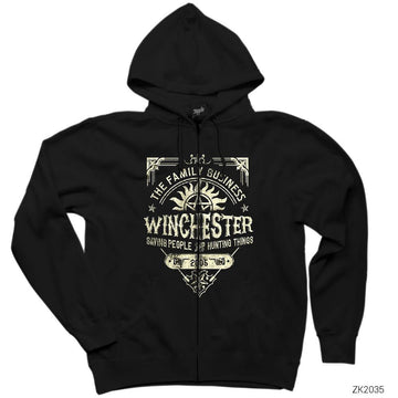 Supernatural A Very Winchester Siyah Fermuarlı Kapşonlu Sweatshirt