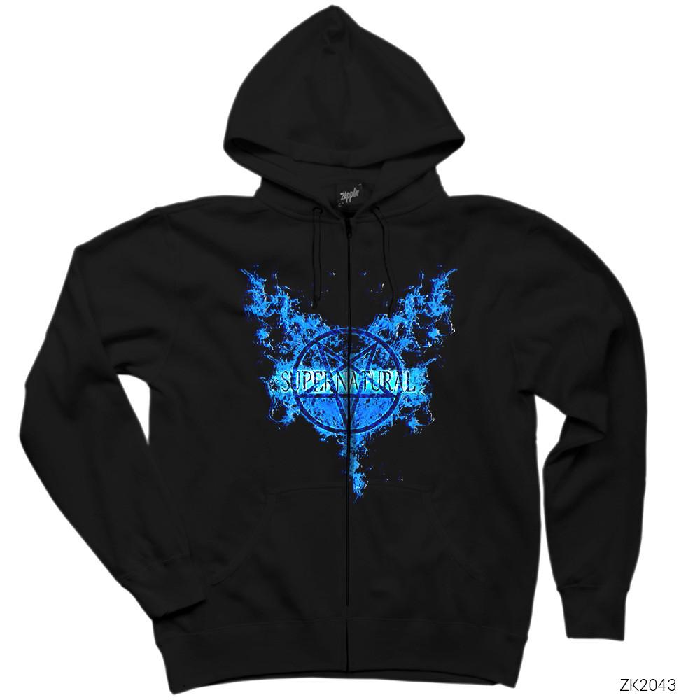 Supernatural Paradise Wings Siyah Fermuarlı Kapşonlu Sweatshirt