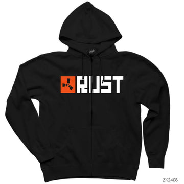 Rust Logo 1 Siyah Fermuarlı Kapşonlu Sweatshirt