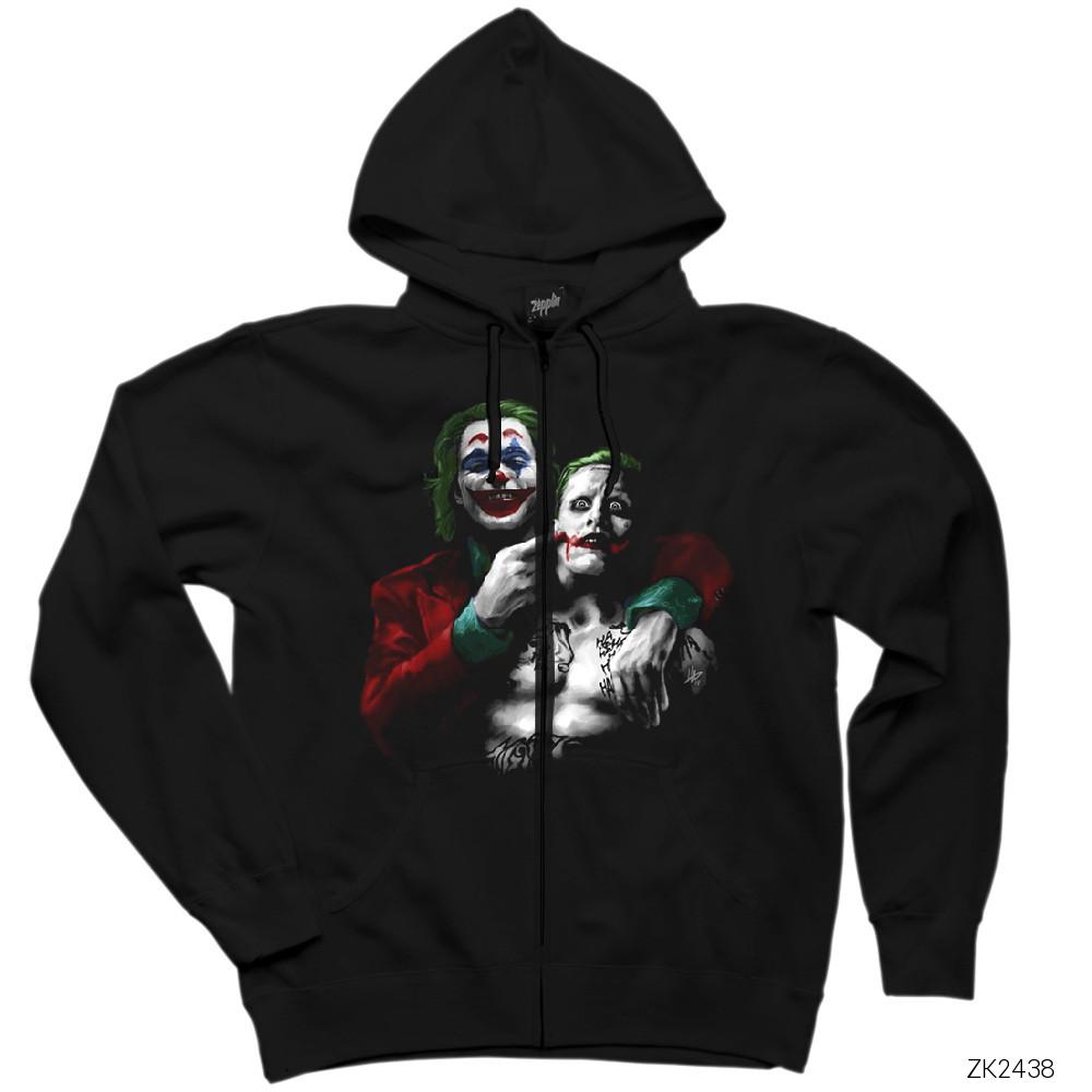 Joker New Siyah Fermuarlı Kapşonlu Sweatshirt