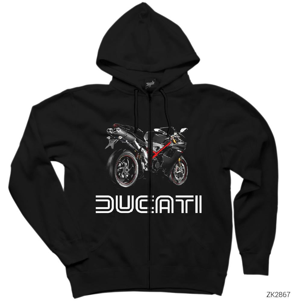 Ducati 1198 Siyah Fermuarlı Kapşonlu Sweatshirt