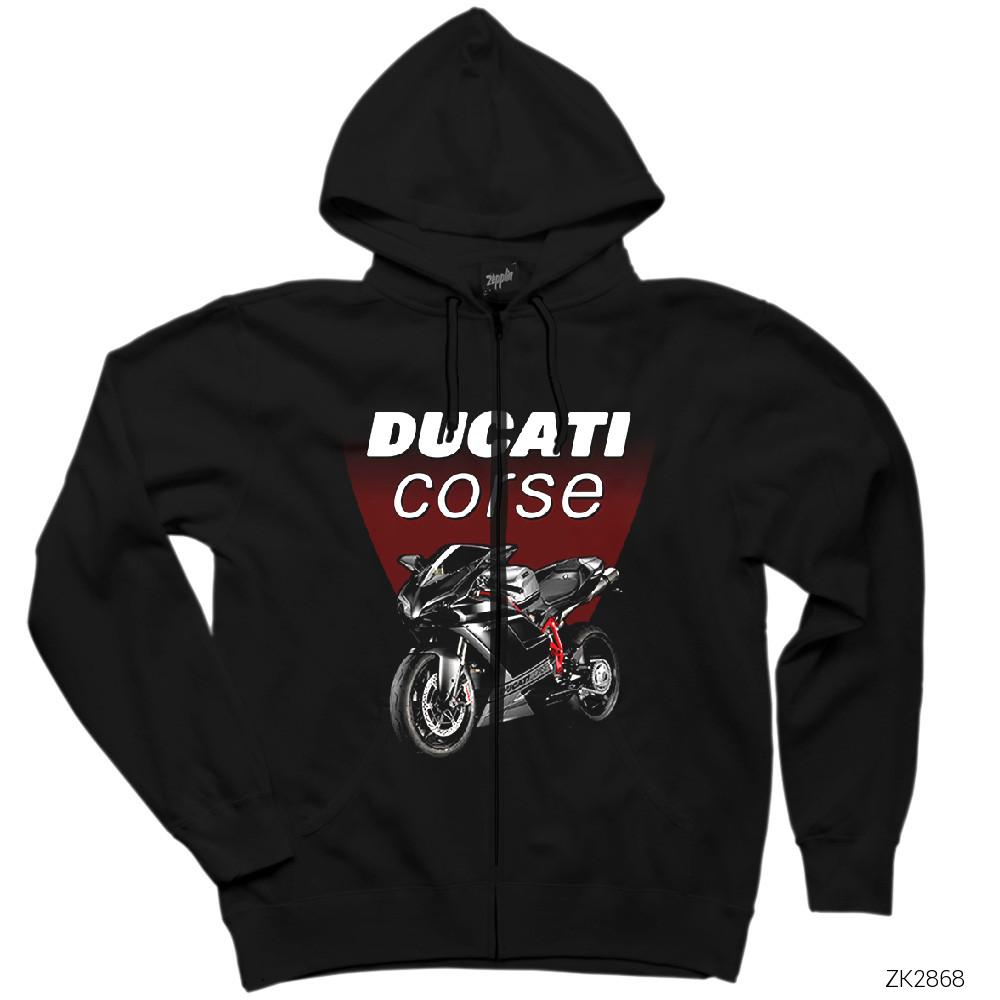 Ducati Corse Siyah Fermuarlı Kapşonlu Sweatshirt
