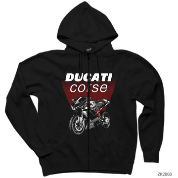 Ducati Corse Siyah Fermuarlı Kapşonlu Sweatshirt