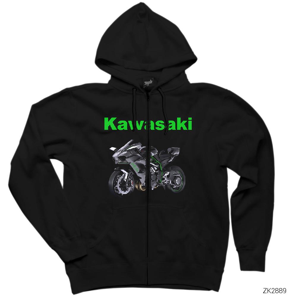 Kawasaki H2R Siyah Fermuarlı Kapşonlu Sweatshirt