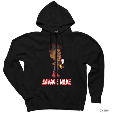 21 Savage Mode Siyah Fermuarlı Kapşonlu Sweatshirt