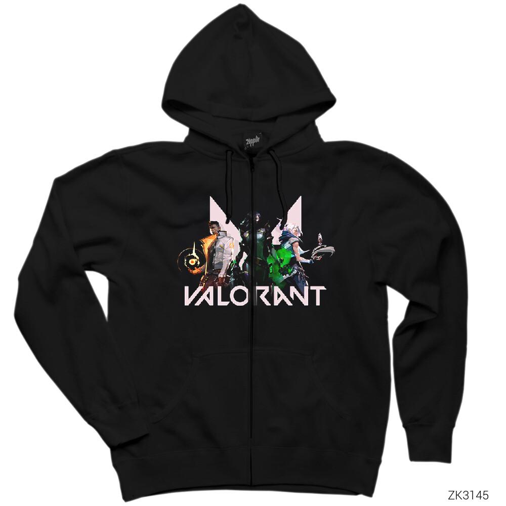 Valorant Team 1 Siyah Fermuarlı Kapşonlu Sweatshirt