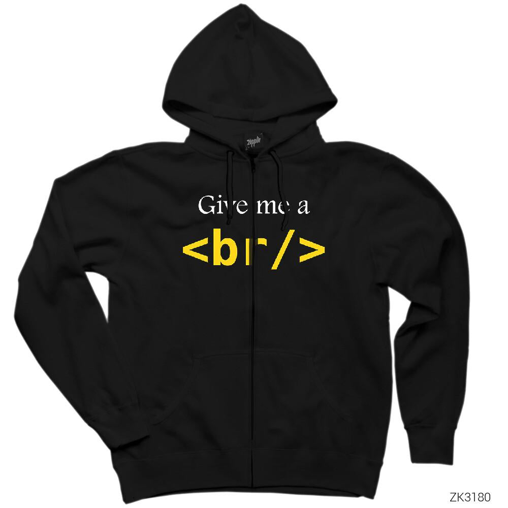 HTML Give Me Br Siyah Fermuarlı Kapşonlu Sweatshirt