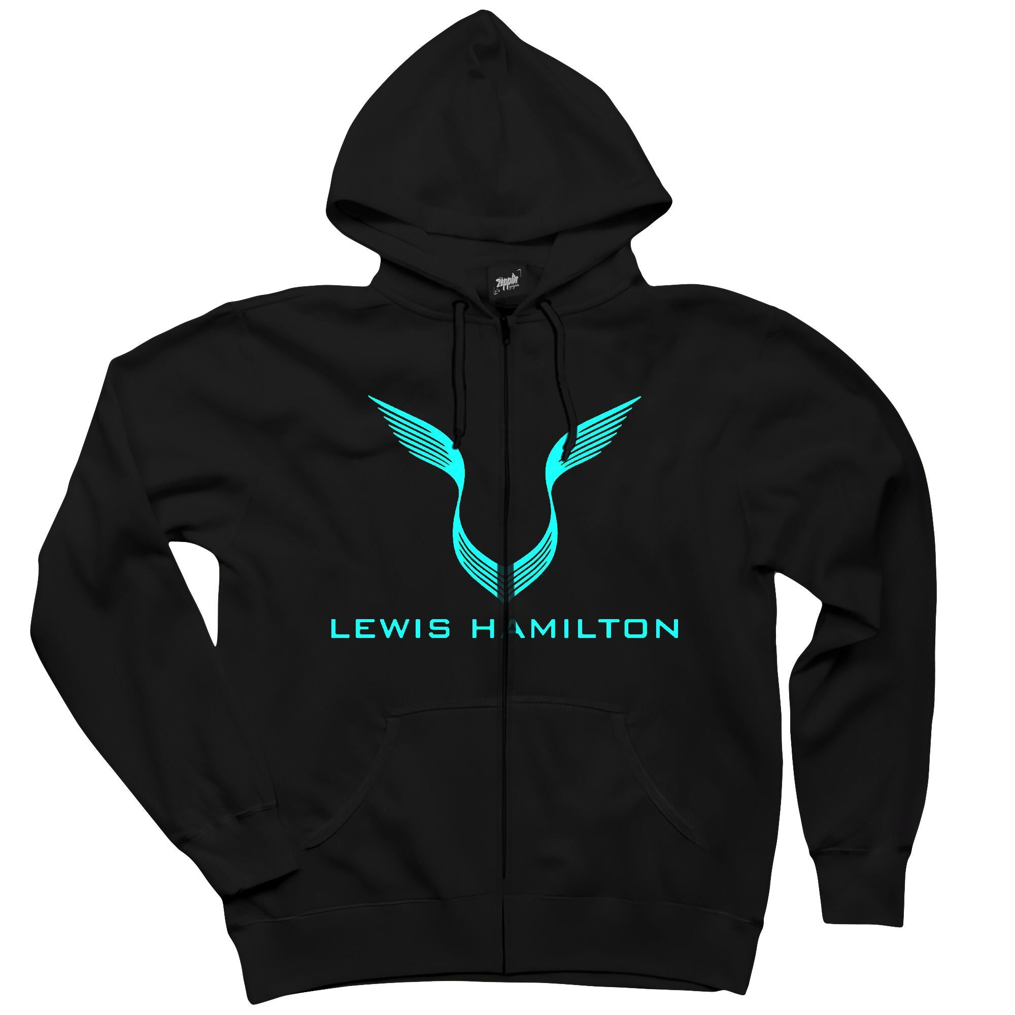Lewis Hamilton Logo 2 Siyah Fermuarlı Kapşonlu Sweatshirt
